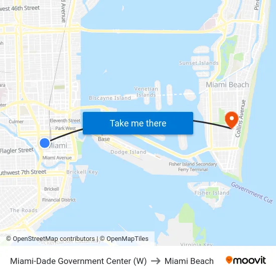 Miami-Dade Government Center (W) to Miami Beach map