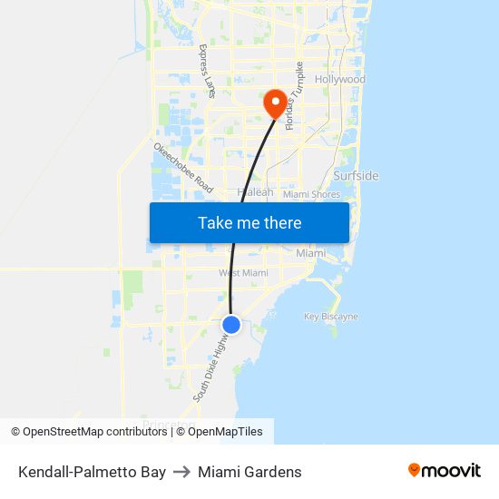 Kendall-Palmetto Bay to Miami Gardens map