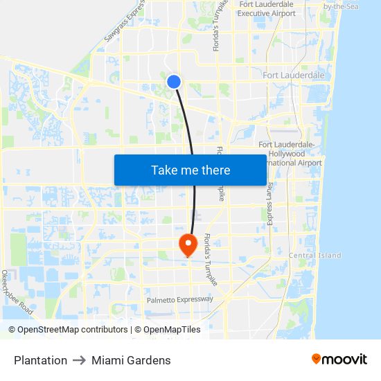 Plantation to Miami Gardens map