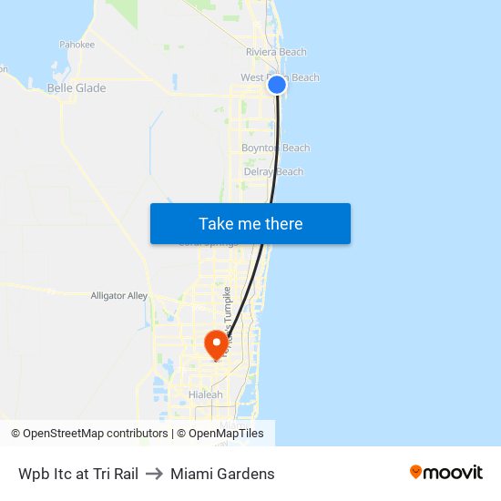 Wpb Itc at Tri Rail to Miami Gardens map