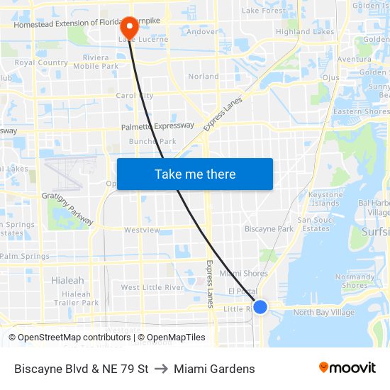 Biscayne Blvd & NE 79 St to Miami Gardens map