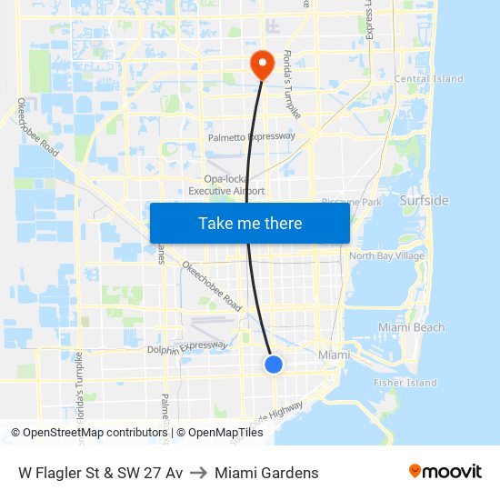 W Flagler St & SW 27 Av to Miami Gardens map