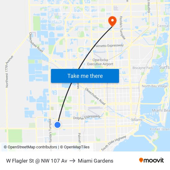 W Flagler St @ NW 107 Av to Miami Gardens map