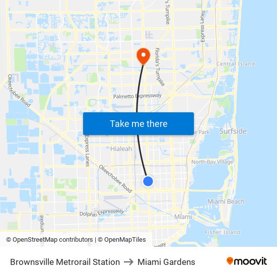 Brownsville Metrorail Station to Miami Gardens map