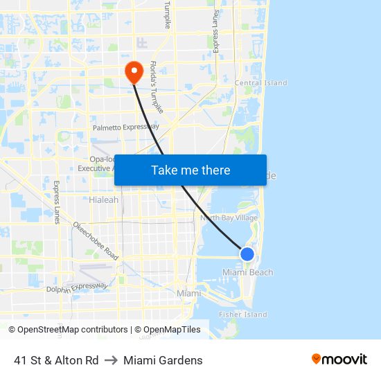 41 St & Alton Rd to Miami Gardens map