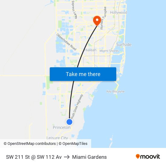 SW 211 St @ SW 112 Av to Miami Gardens map