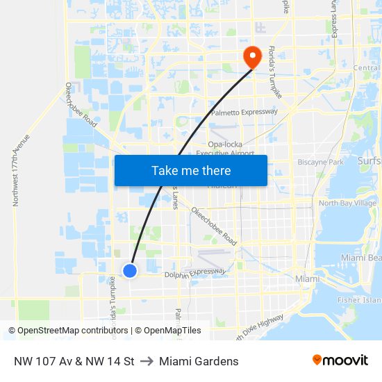 NW 107 Av & NW 14 St to Miami Gardens map