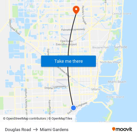 Douglas Road to Miami Gardens map