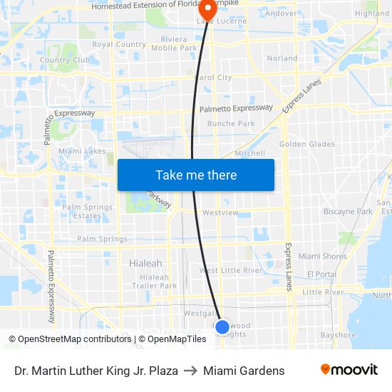 Dr. Martin Luther King Jr. Plaza to Miami Gardens map