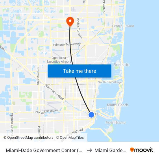 Miami-Dade Government Center (W) to Miami Gardens map