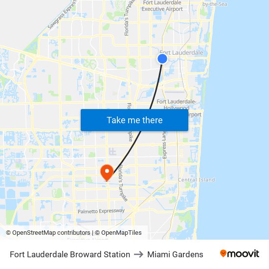 Fort Lauderdale Broward Station to Miami Gardens map