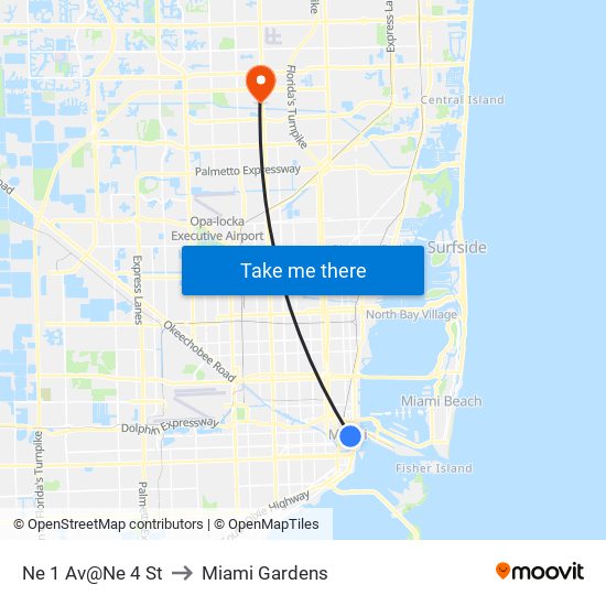 Ne 1 Av@Ne 4 St to Miami Gardens map