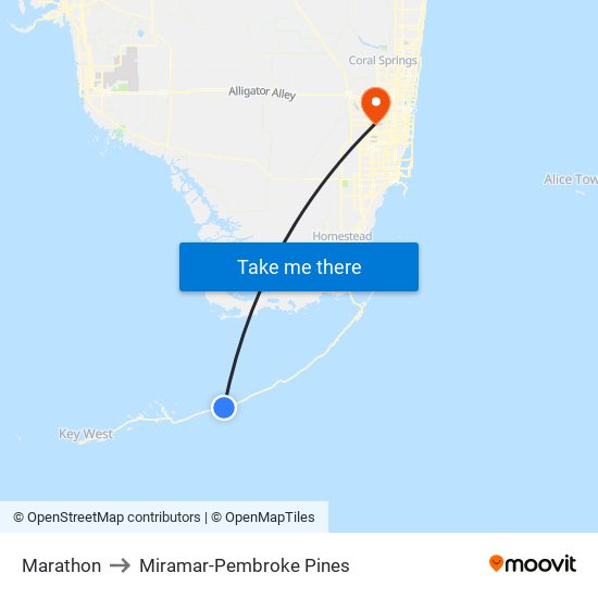 Marathon to Miramar-Pembroke Pines map