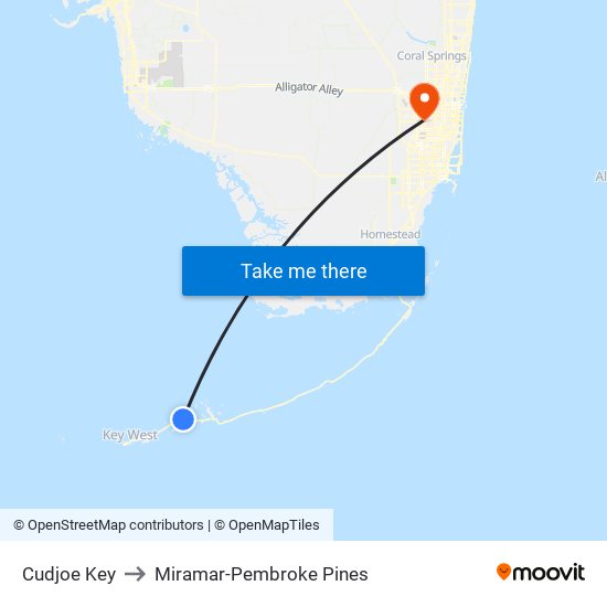 Cudjoe Key to Miramar-Pembroke Pines map