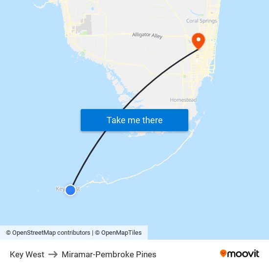 Key West to Miramar-Pembroke Pines map