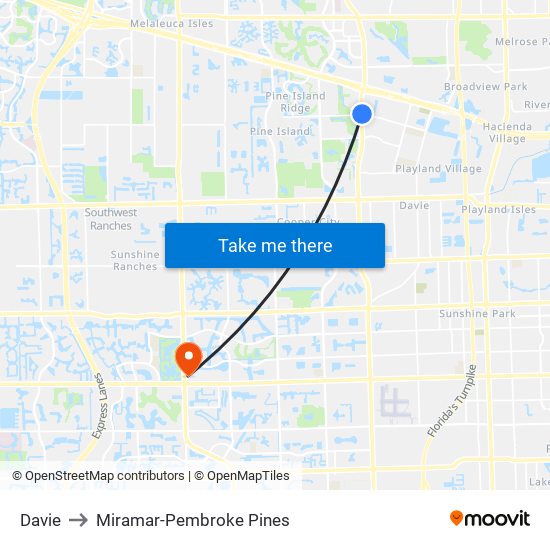 Davie to Miramar-Pembroke Pines map