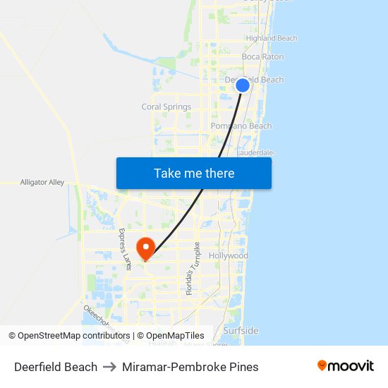 Deerfield Beach to Miramar-Pembroke Pines map