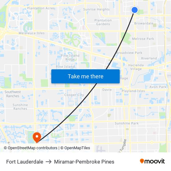 Fort Lauderdale to Miramar-Pembroke Pines map