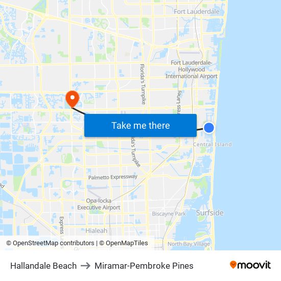 Hallandale Beach to Miramar-Pembroke Pines map