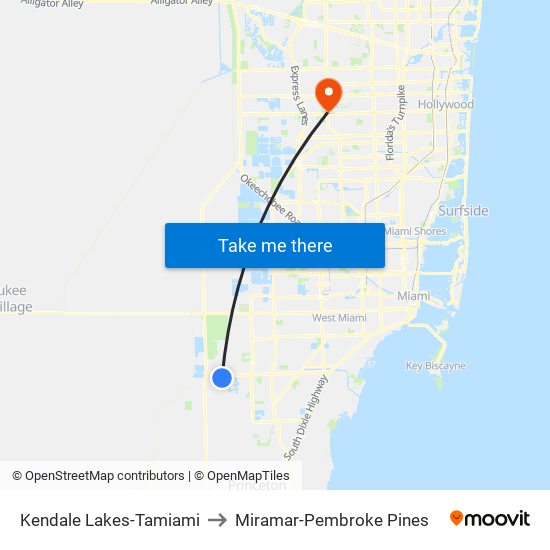 Kendale Lakes-Tamiami to Miramar-Pembroke Pines map