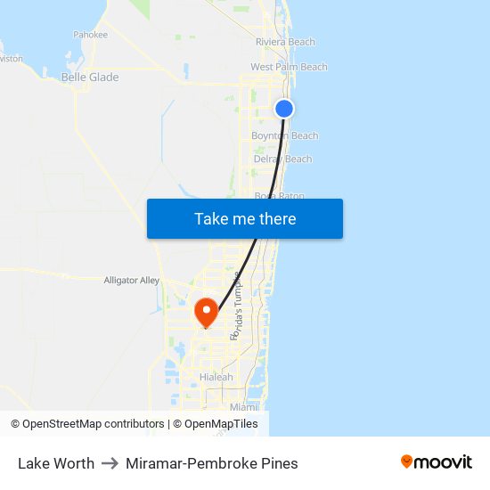 Lake Worth to Miramar-Pembroke Pines map