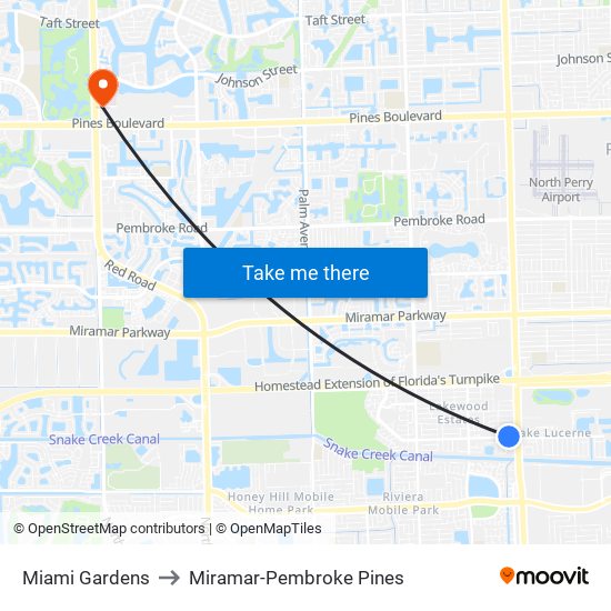 Miami Gardens to Miramar-Pembroke Pines map