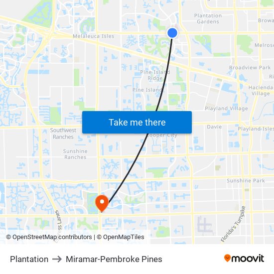 Plantation to Miramar-Pembroke Pines map