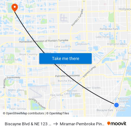 Biscayne Blvd & NE 123 St to Miramar-Pembroke Pines map