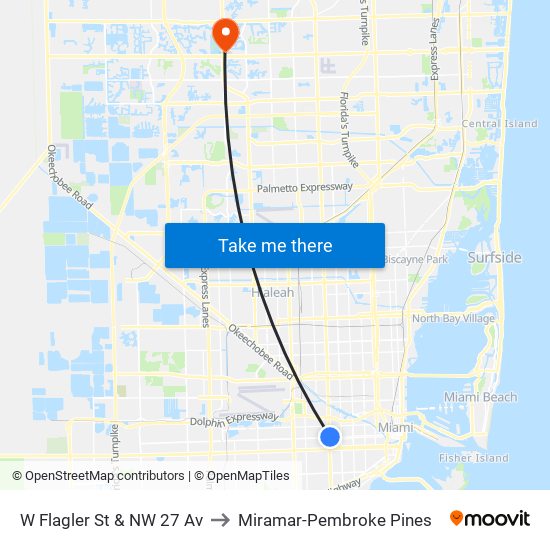 W Flagler St & NW 27 Av to Miramar-Pembroke Pines map