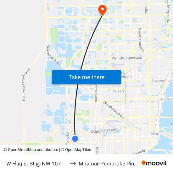 W Flagler St @ NW 107 Av to Miramar-Pembroke Pines map