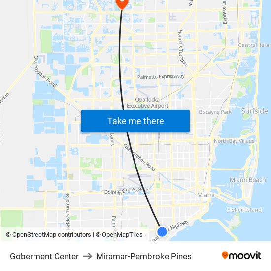 Goberment Center to Miramar-Pembroke Pines map