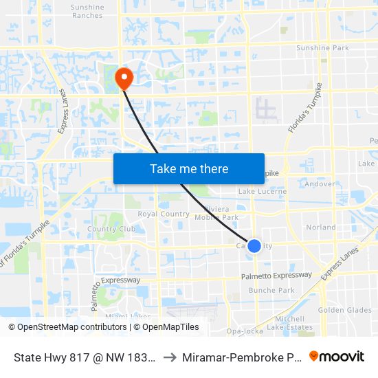 State Hwy 817 @ NW 183rd St to Miramar-Pembroke Pines map