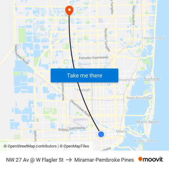 NW 27 Av @ W Flagler St to Miramar-Pembroke Pines map