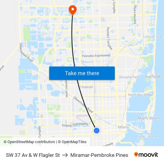 SW 37 Av & W Flagler St to Miramar-Pembroke Pines map