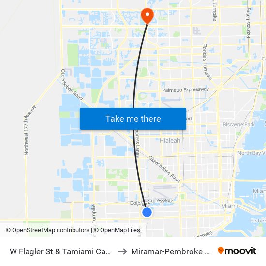 W Flagler St & Tamiami Canal Rd to Miramar-Pembroke Pines map