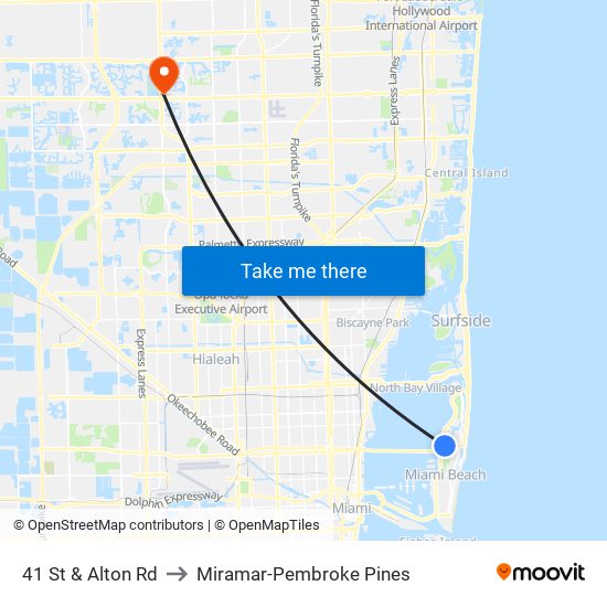 41 St & Alton Rd to Miramar-Pembroke Pines map