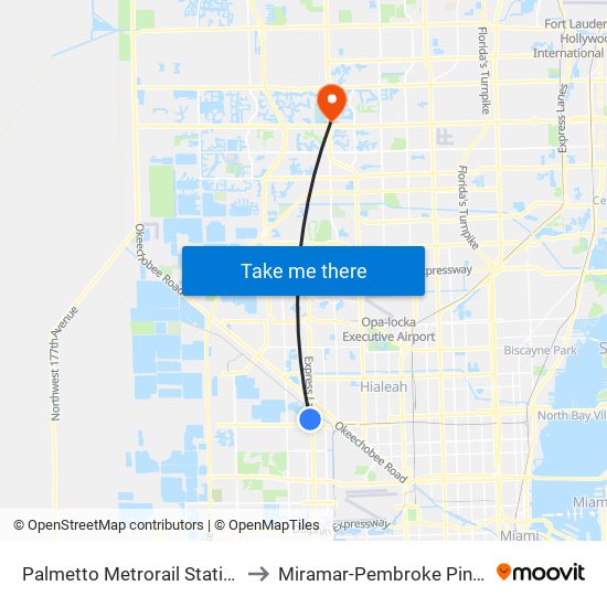 Palmetto Metrorail Station to Miramar-Pembroke Pines map