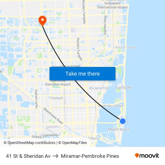 41 St & Sheridan Av to Miramar-Pembroke Pines map