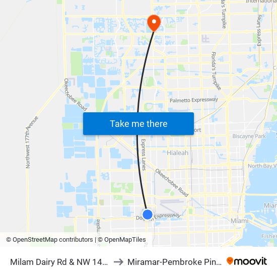 Milam Dairy Rd & NW 14 St to Miramar-Pembroke Pines map