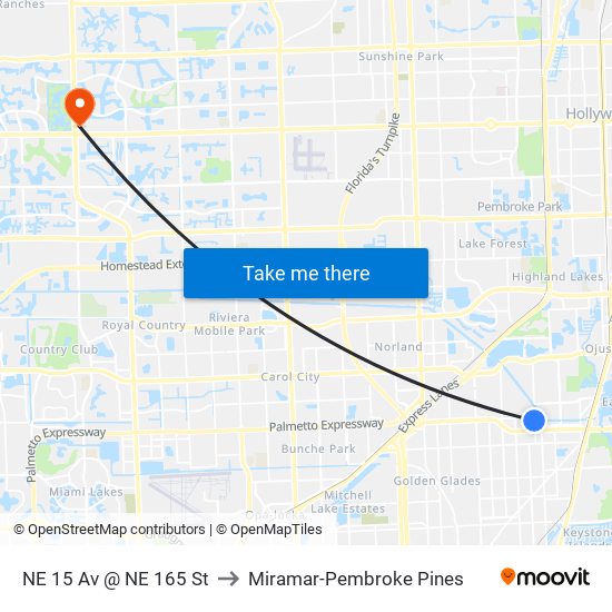 NE 15 Av @ NE 165 St to Miramar-Pembroke Pines map