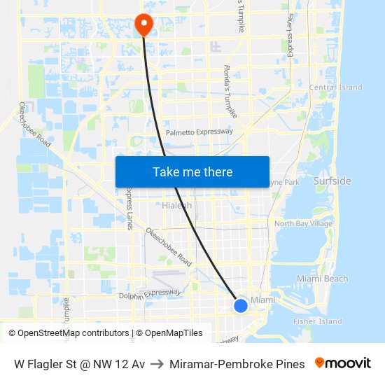 W Flagler St @ NW 12 Av to Miramar-Pembroke Pines map