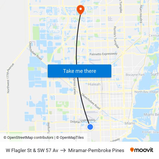 W Flagler St & SW 57 Av to Miramar-Pembroke Pines map