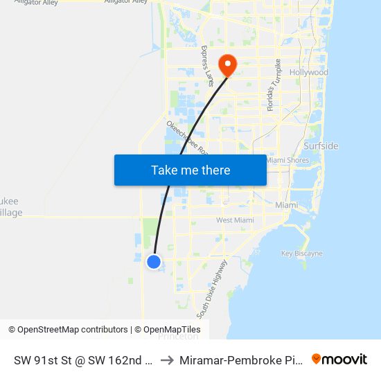 SW 91st St @ SW 162nd Ave to Miramar-Pembroke Pines map