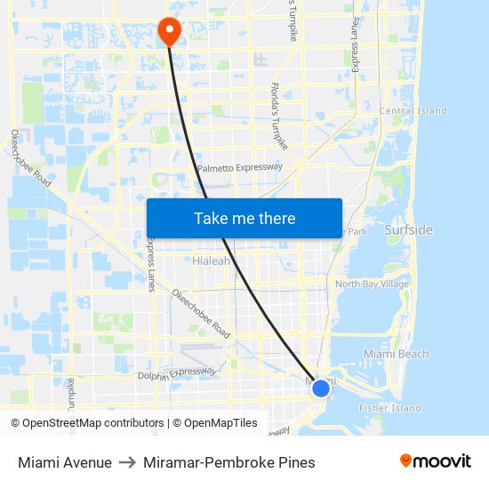 Miami Avenue to Miramar-Pembroke Pines map