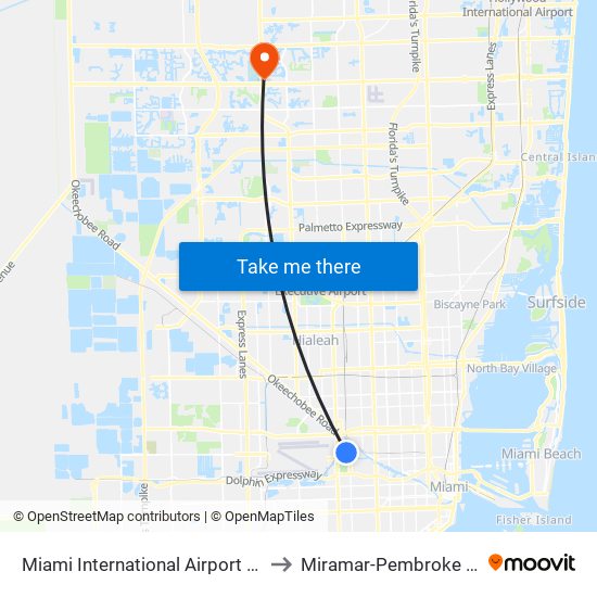 Miami International Airport Station to Miramar-Pembroke Pines map