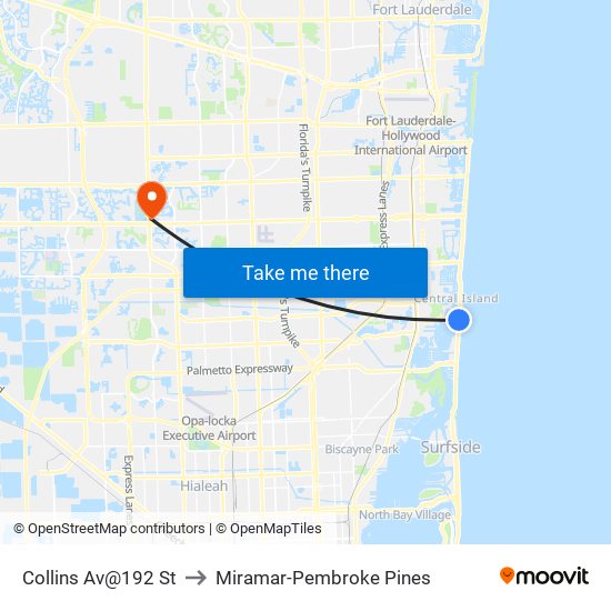 Collins Av@192 St to Miramar-Pembroke Pines map