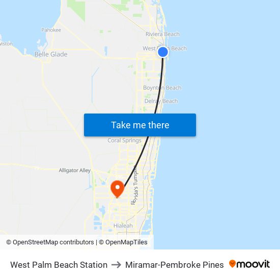 West Palm Beach Station to Miramar-Pembroke Pines map