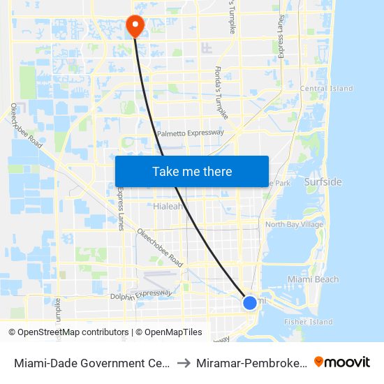 Miami-Dade Government Center (W) to Miramar-Pembroke Pines map