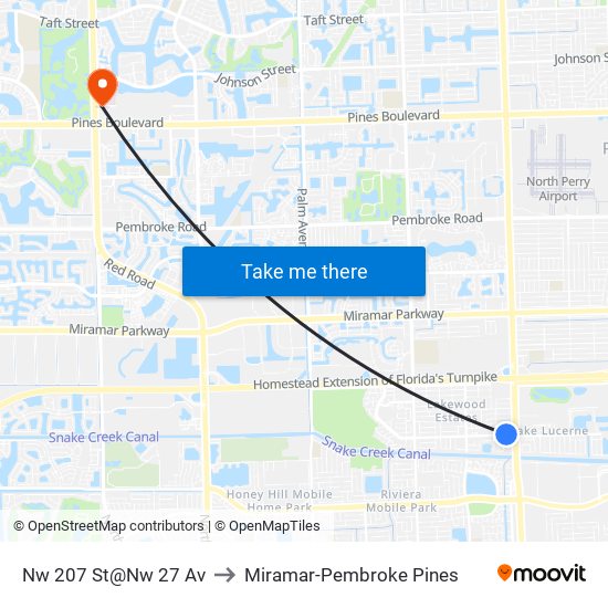 Nw 207 St@Nw 27 Av to Miramar-Pembroke Pines map