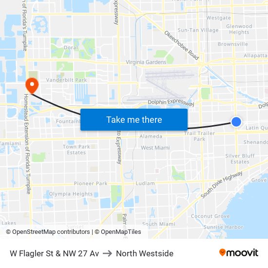 W Flagler St & NW 27 Av to North Westside map